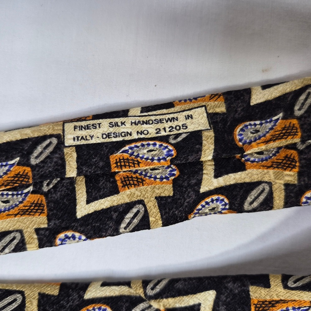 Omaggio by Robert Talbott Tie Mens Black Gold Paisley Geometric Silk Italy - Picture 5 of 7